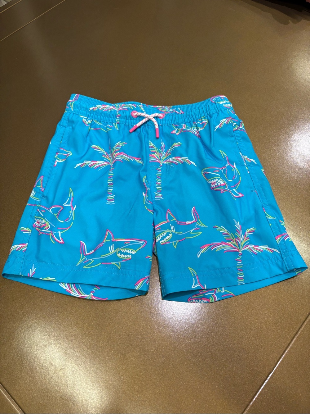 Turquoise Shark & Palm Print Swim Shorts